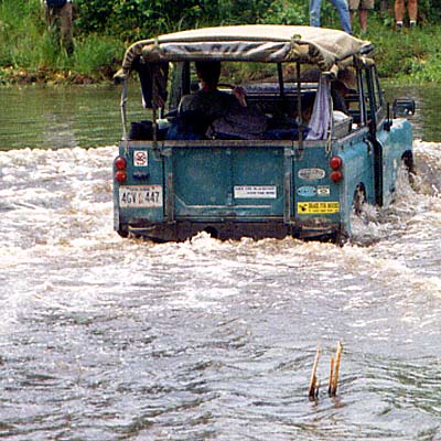 Russ Dushin fords the pond in his IIA Land Rover